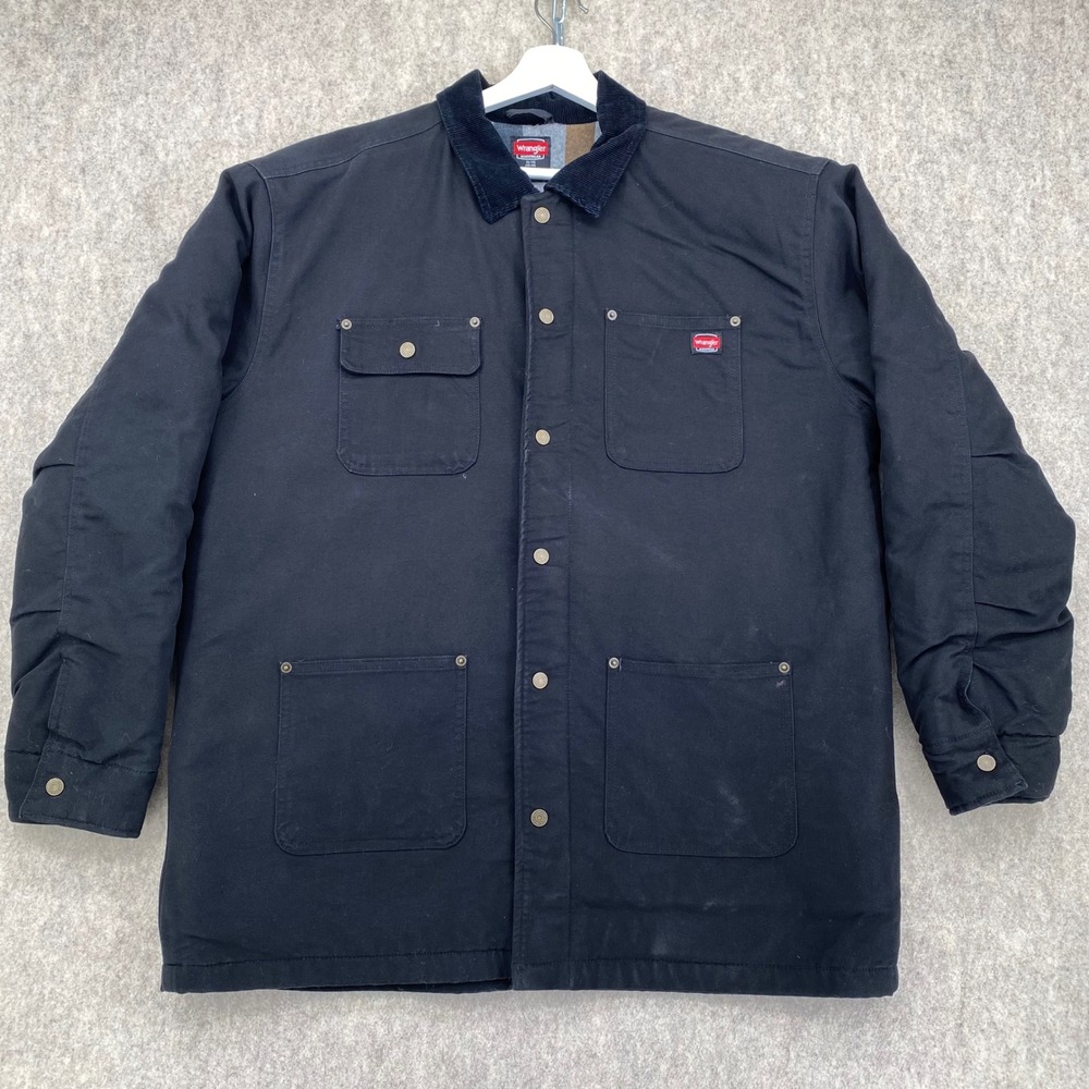 Wrangler Workwear Mens XL Black Canvas Blanket Lined Chore Barn Coat Jacket